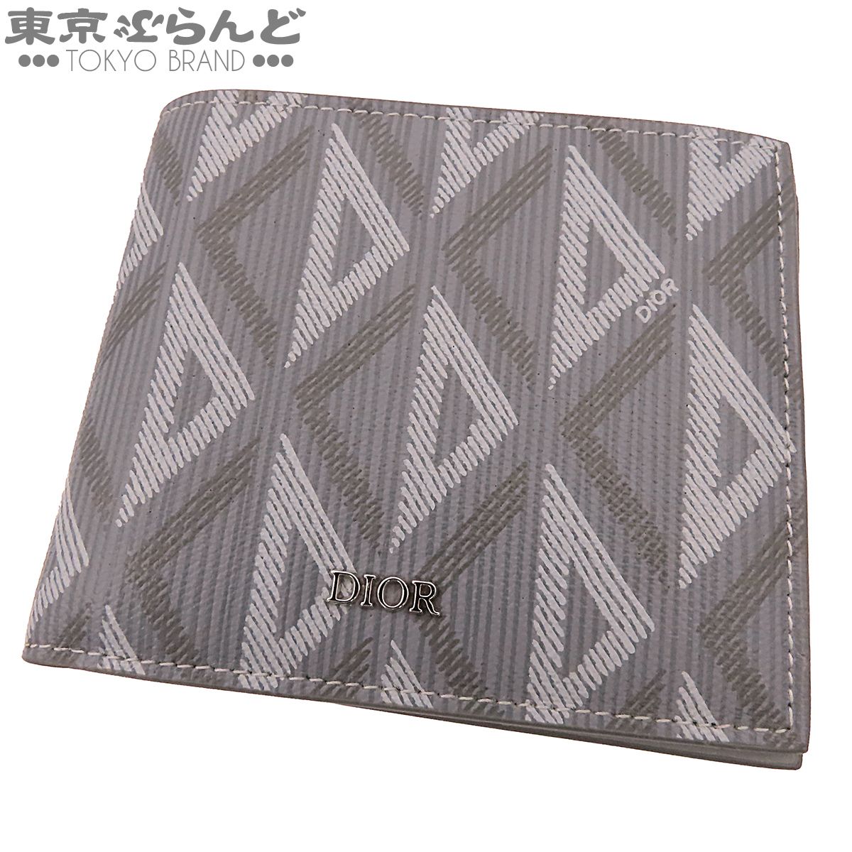 ディオール Dior CDダイヤモンド 2ES BH027DC0-42EU グレー PVC レザー コンパクトウォレット 2つ折り札入れ 財布 メンズ 展示未使用 101887240