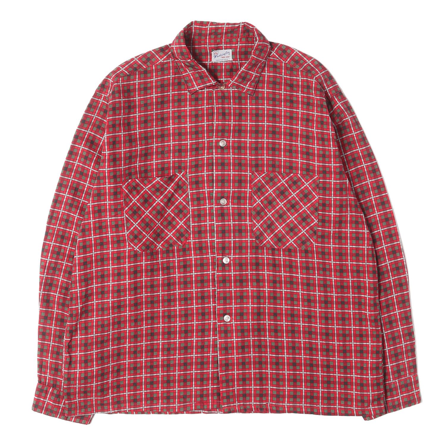 U.S.VINTAGE シャツ レッド オリーブ サイズ:L 60s プリント チェック コットン ボタンシャツ Washington DEE CEE 60年代 ヴィンテージ 古着 トップス カジュアルシャツ 長袖【メンズ】【中古】 8,710円