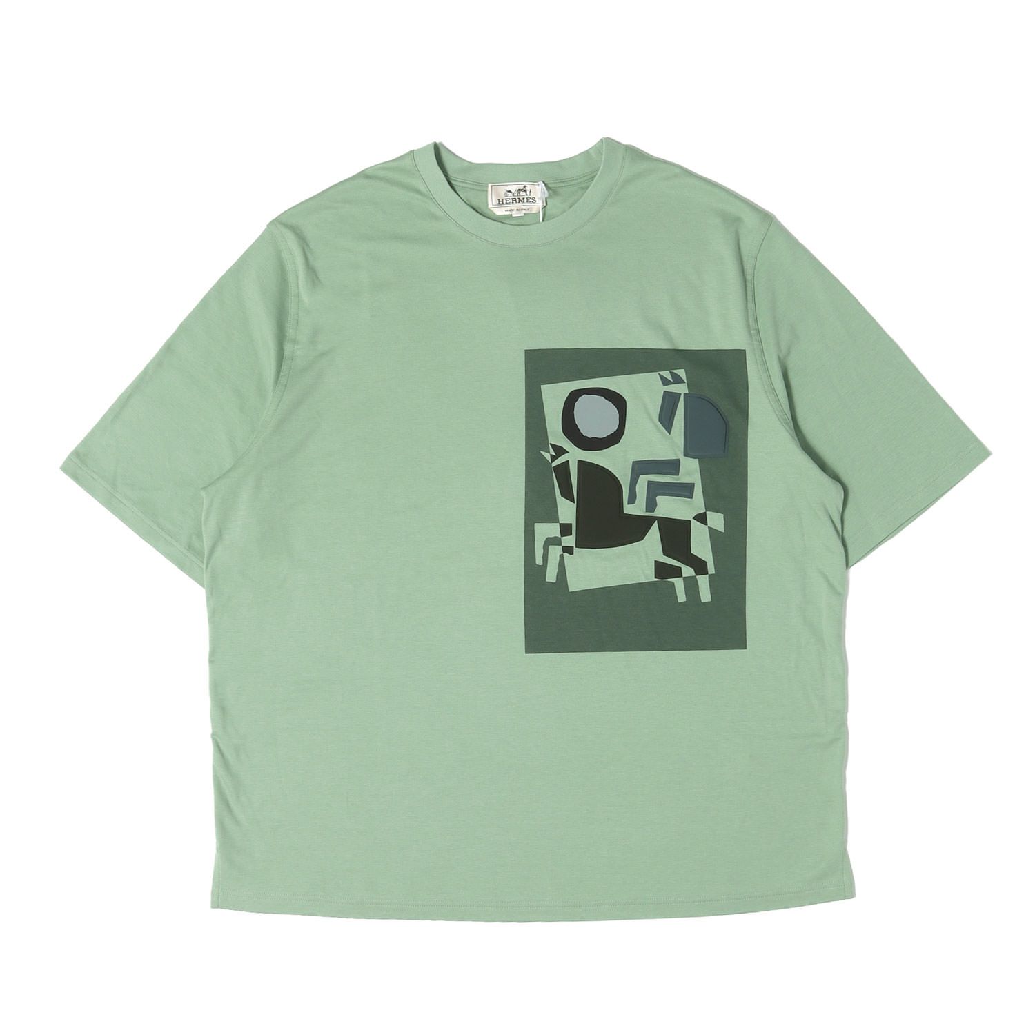 【新品】HERMES エルメス Tシャツ L ライトグリーン 23AW Jaroslav Sura Velky Lov コットン カシミヤ グラフィック クルーネック Tシャツ イタリア製 トップス カットソー 半袖 コラボ【メンズ】 40,411円