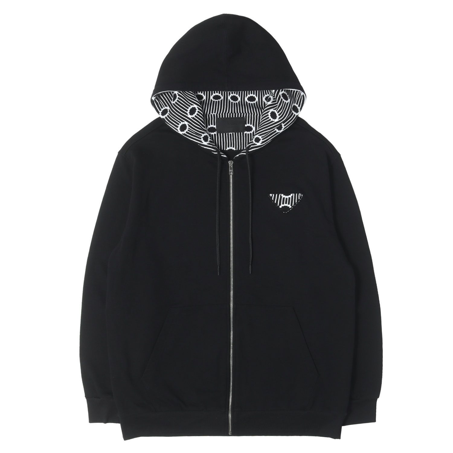 【美品】PRADA プラダ パーカー M ブラック 黒 22AW ジオメトリックトライアングル スウェット ジップアップパーカー トップス フーディー【メンズ】【中古】