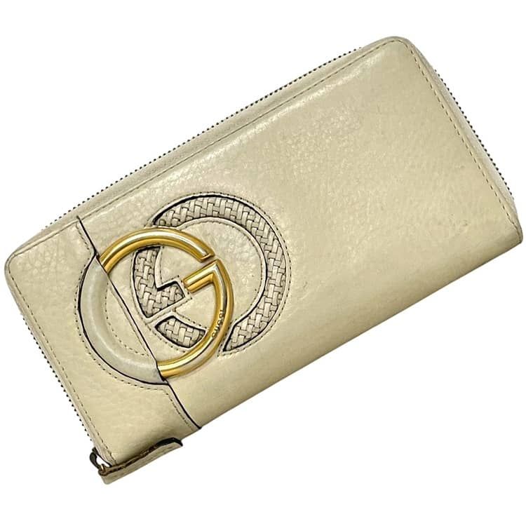 グッチ 長財布 ラウンドファスナー 財布 インターロッキング 309972 534638 GUCCI レザー ベージュ 中古 ユニセックス