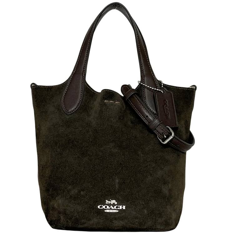 コーチ ハンドバッグ 2way ショルダーバッグ CW008 COACH レザー スウェード ブラウン 茶色 中古 レディース