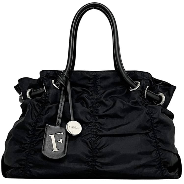 フルラ トートバッグ Furla ナイロン レザー ブラック 黒 中古 レディース 6,424円