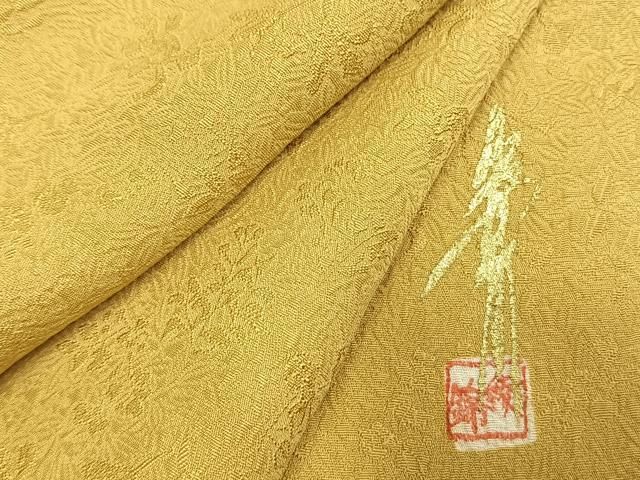 平和屋着物●上質な色無地　作家物　草花地紋　玉蜀黍色　正絹　逸品　未使用　AABL2972fy