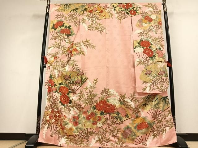 平和屋着物●豪華振袖　駒刺繍　扇面花文　金彩　正絹　逸品　AABL2825fy 30,420円