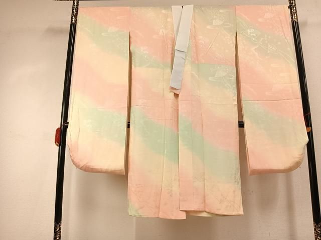 平和屋着物●振袖用長襦袢　無双仕立て　扇面花地紋　暈し染め　正絹　逸品　AABK7939fy