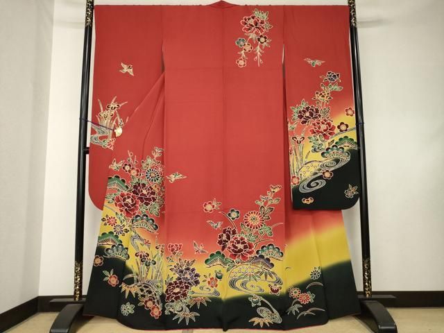 平和屋着物●豪華振袖　紅型　流水花鳥籬文　暈し染め　正絹　逸品　AABK9333ck 33,800円