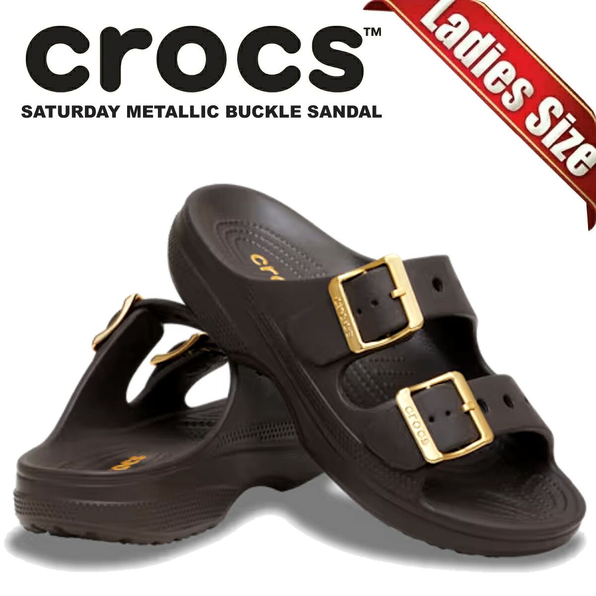 crocs サタデー エスプレッソ　36-37 新品未使用 クロックス サタデー メタリック バックル サンダル ウィメンズ