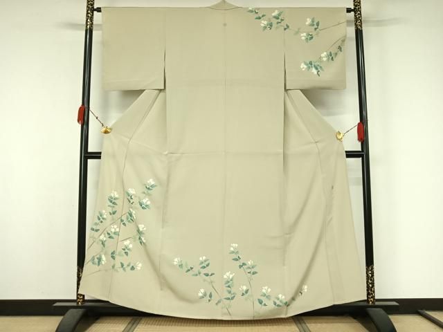 平和屋着物▽京加賀糸目友禅作家　山崎巌　訪問着　単衣　友禅　枝花文　正絹　逸品　AABK7273jh