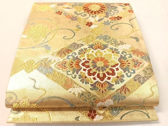 平和屋着物●六通柄袋帯 唐織 菱能衣文 金糸 正絹 逸品 CABJ7537vp