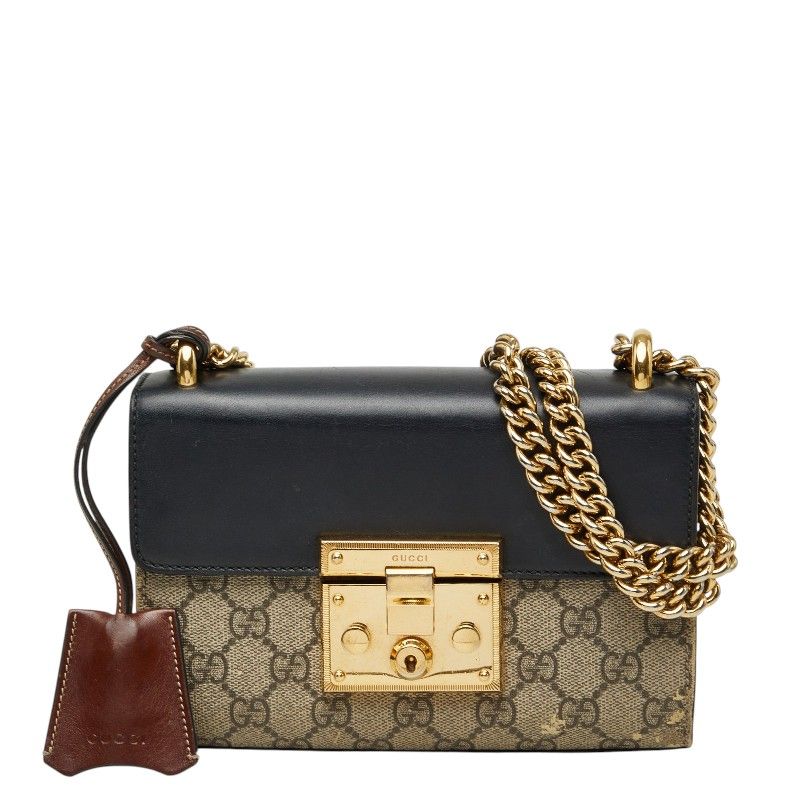 グッチ GGスプリーム ハンドバック チェーン ショルダーバッグ 2WAY 409487 ブラック ブラウン レザー レディース GUCCI【1-0281892】