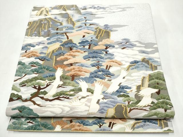 平和屋着物●名門・上野家 四代目 上野真(二代目 上野為二)　監修 爪搔き本綴れ 六通柄袋帯 遠山飛鶴松文 金糸 正絹 逸品 CABJ8711hy 32,110円