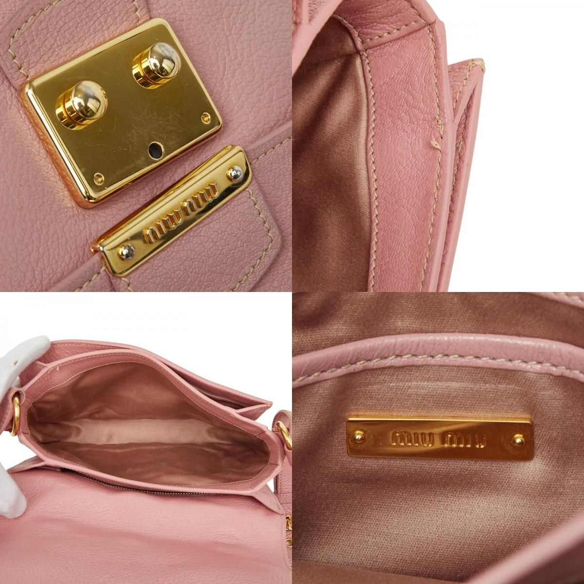 ミュウ ミュウ ロゴ クロス ショルダーバッグ ハンドバッグ ピンク レザー レディース Miu Miu【1-0281902】