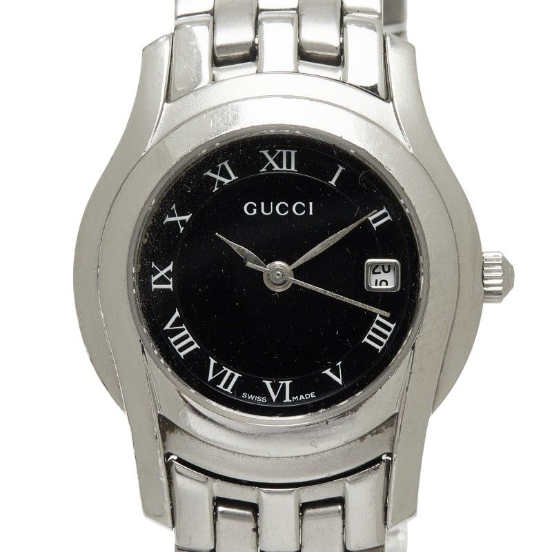 グッチ 腕時計 5500L ブラック シルバー ステンレススチール レディース GUCCI【1-0282212】