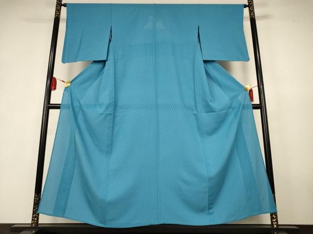 平和屋着物＊夏物　色無地　菱紋絽　新橋色　正絹　逸品　AABK6482jd