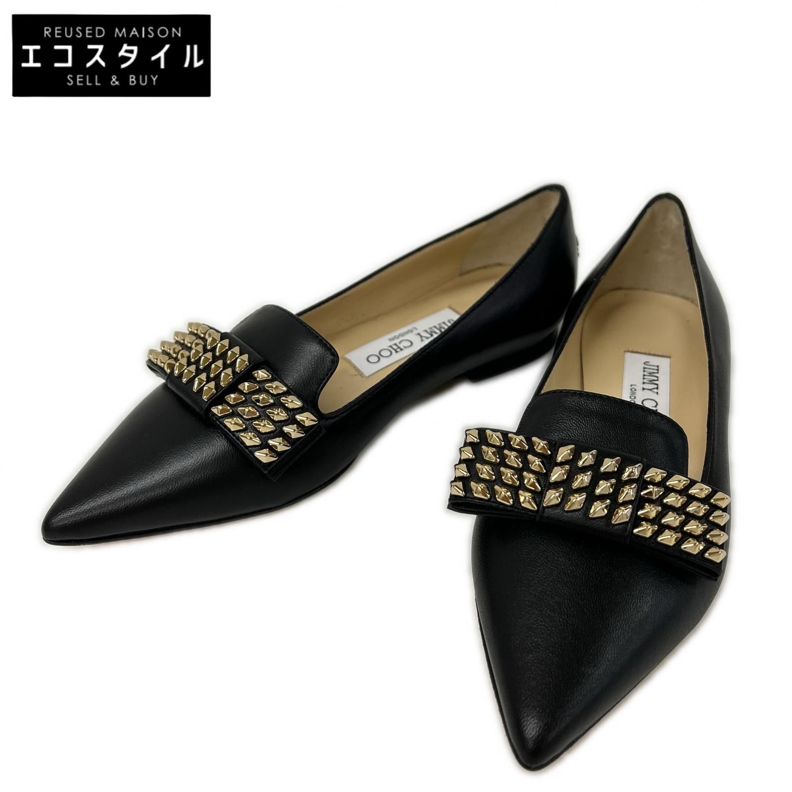 JIMMY CHOO　ジミーチュウ　【新品同様】GALA スタッズ リボン ポインテッドトゥ フラット シューズ　34