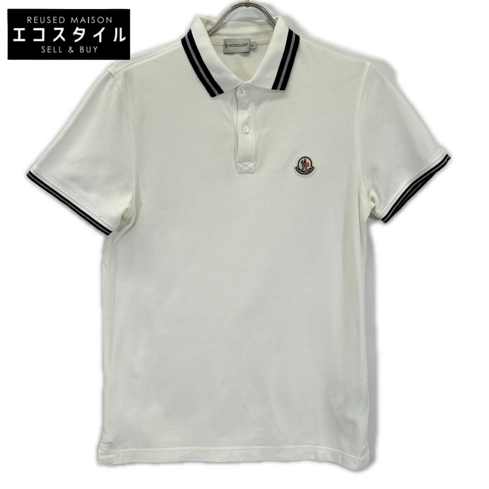 MONCLER　モンクレール　ホワイト ボーダー maglia polo manica corta 半袖ポロシャツ　S