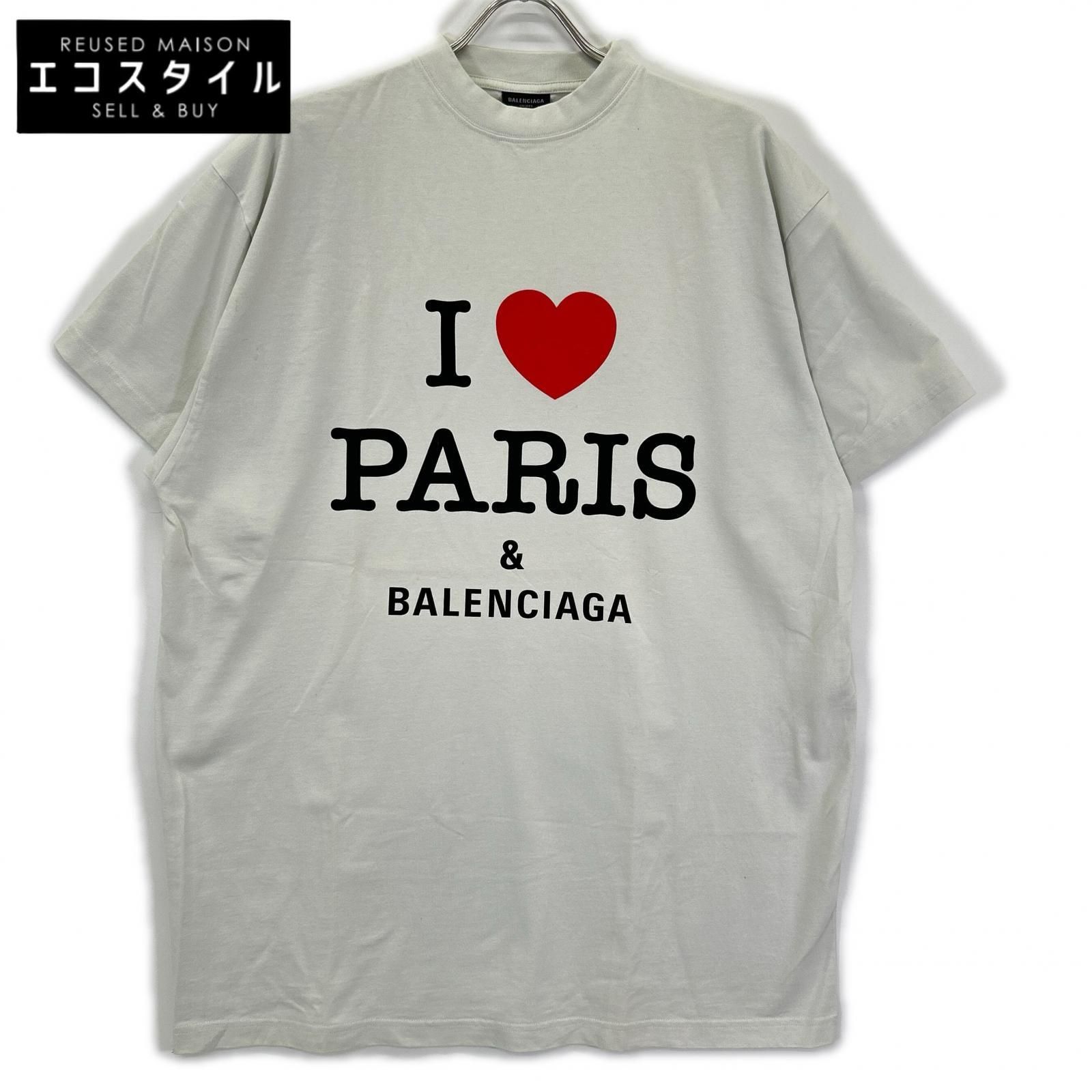 BALENCIAGA　バレンシアガ　24年 787349 ライトグレー I LOVE PARIS Tシャツ　L