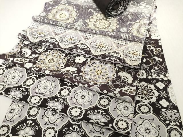 平和屋着物●中国三大刺繍　スワトウ刺繍　汕頭刺繍　総刺繍　小紋　解き反物　着尺　八掛付き　洋花文　金彩　逸品　DABH2752zzz