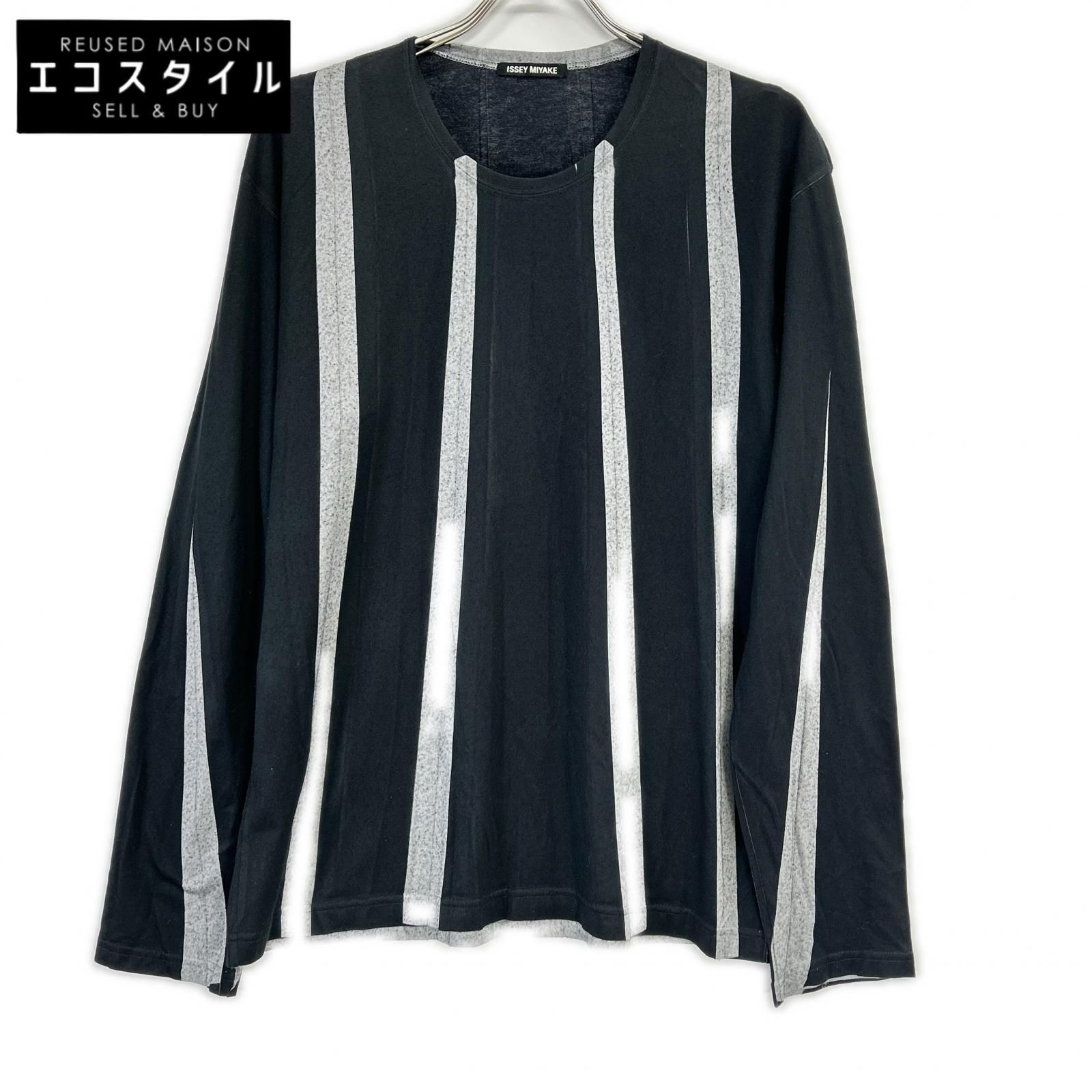 ISSEY MIYAKE MEN　イッセイミヤケメン　ME93JK413 09AW ブラック ワイドストライプ ロングスリーブカットソー　4