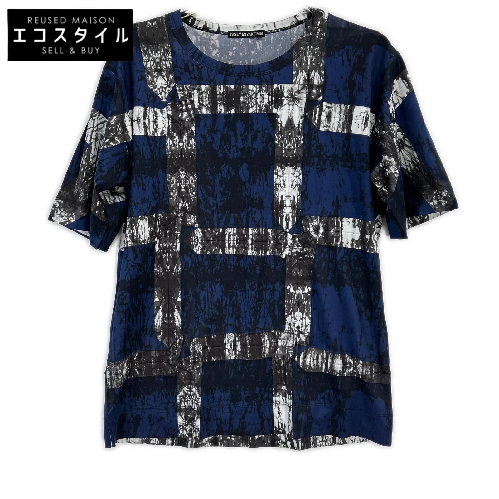 ISSEY MIYAKE MEN　イッセイミヤケメン　ME41JK179 14SS ブルー グラフィックストレッチTシャツ　4
