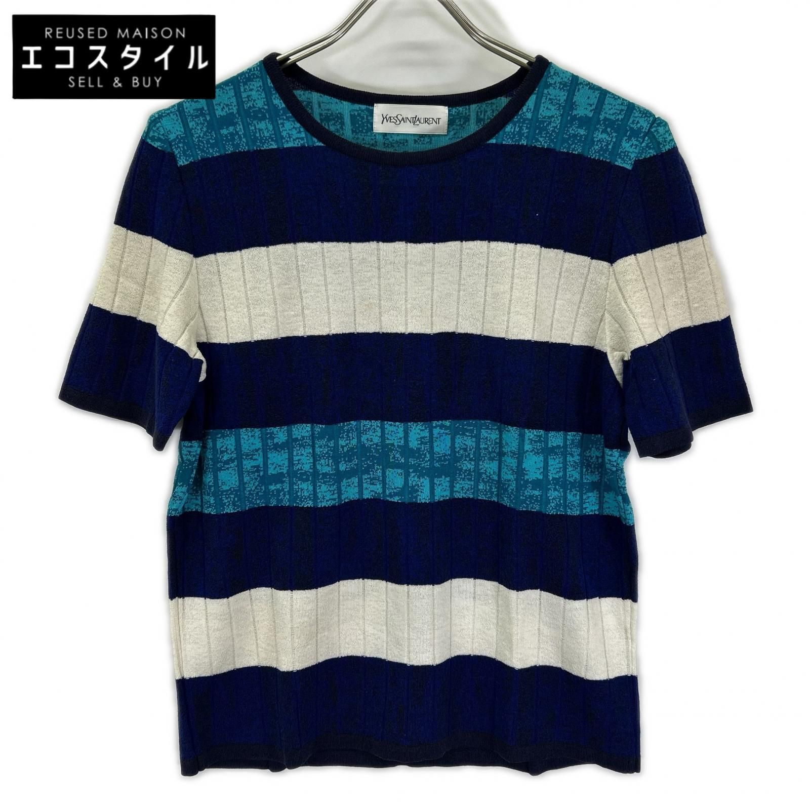 YvesSaintLaurent　イヴサンローラン　SK-87-076 ブルー 半袖 ニット　M