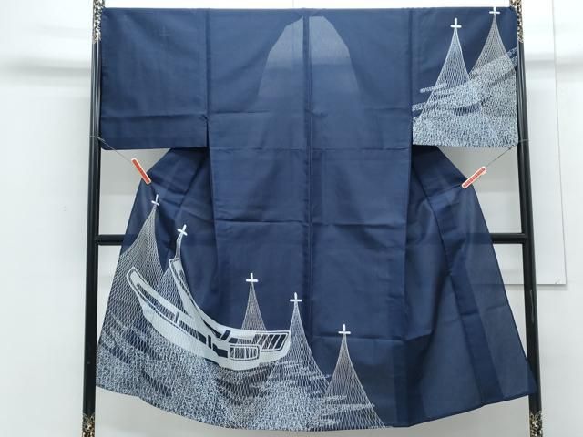 平和屋着物＊夏物　男性　訪問着　紗　舟　洗える着物　CABJ1048th