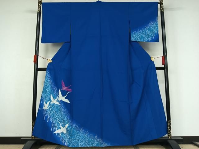 平和屋着物▽訪問着　単衣　飛鶴文　暈し染め　金彩　洗える着物　AABK3857jh