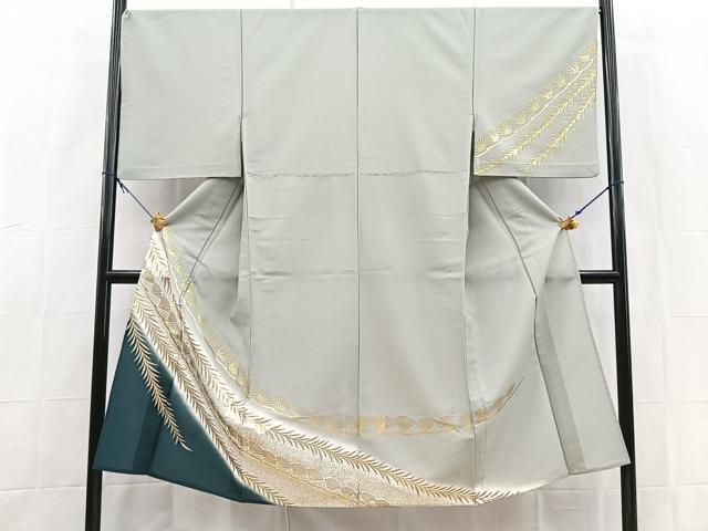 平和屋着物▽男性　訪問着　単衣　若松葉文　暈し染め　金彩　洗える着物　BAAX9466yc