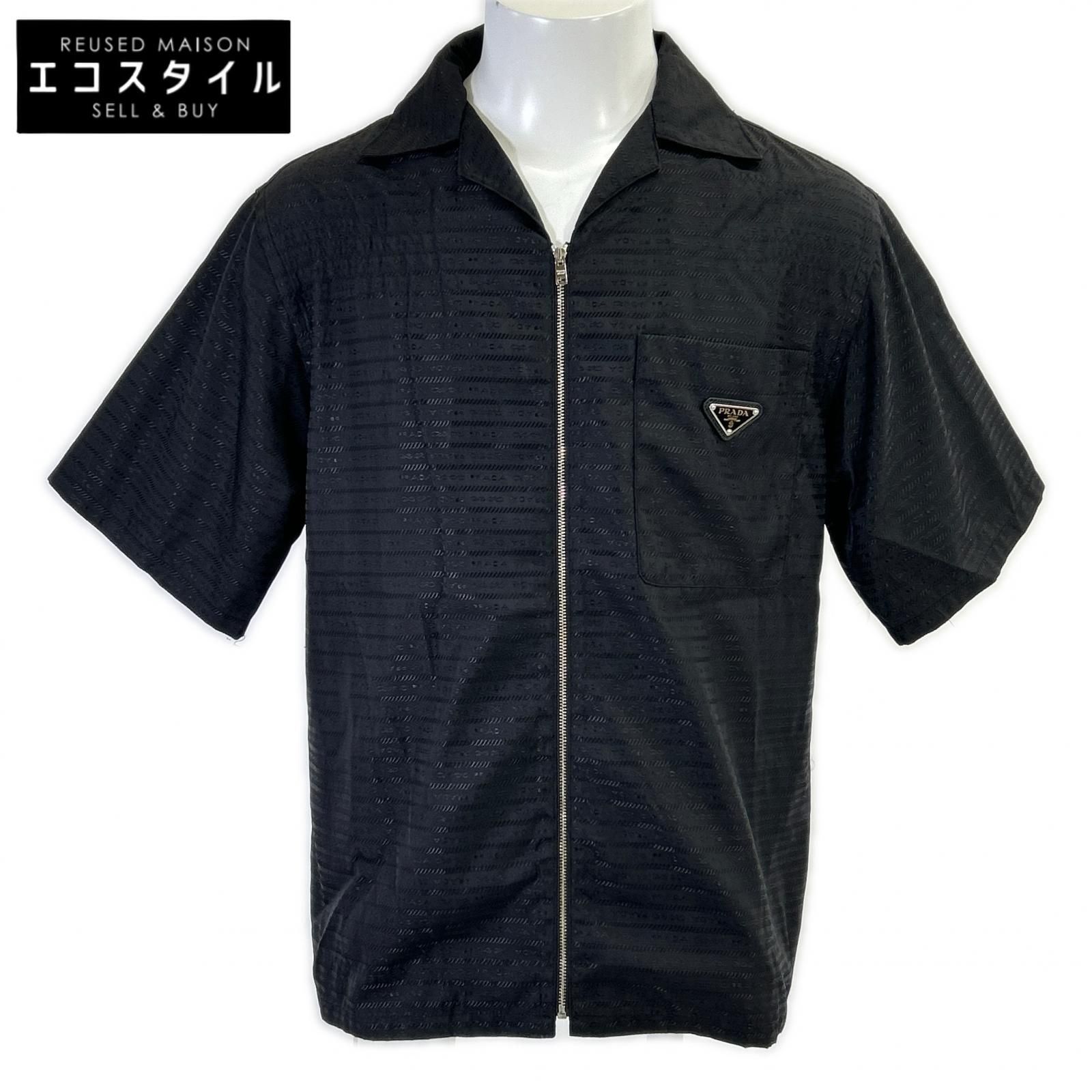 PRADA　プラダ　【国内正規】SC620 S222 11FC RE-NYLON トライアングルロゴプレート フロントジップ 半袖シャツ　S