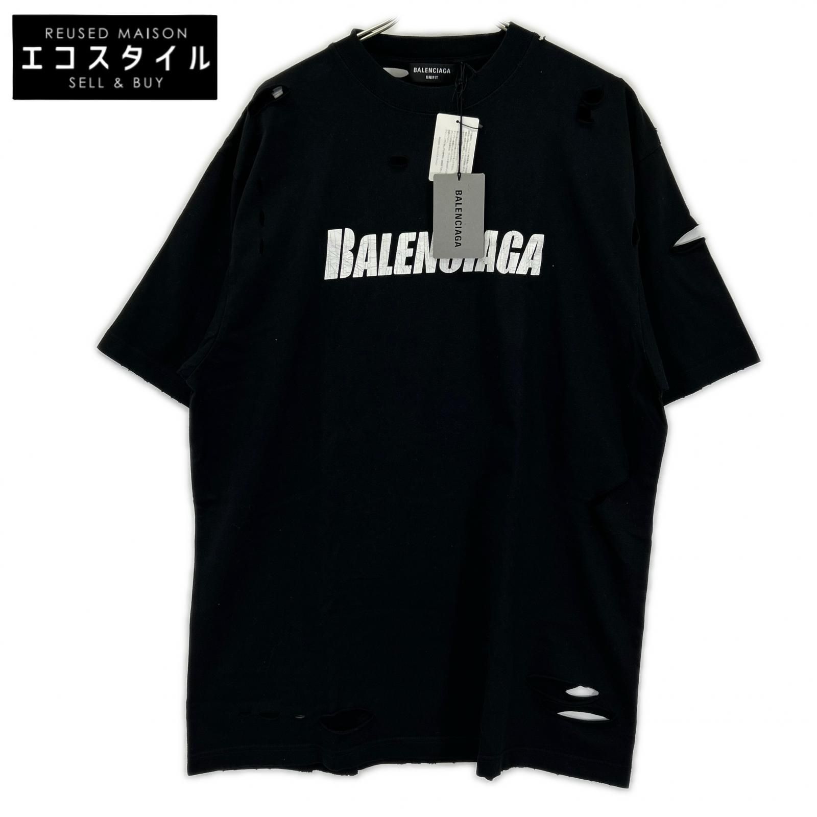 BALENCIAGA　バレンシアガ　21年 651795 ブラック デストロイ加工 Tシャツ　XXS