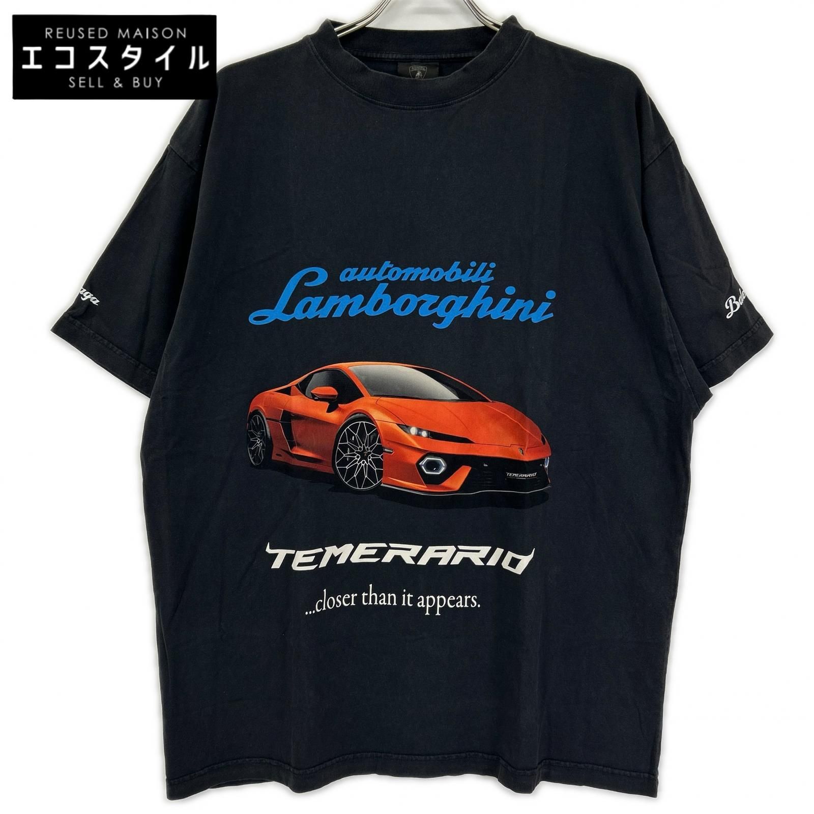 BALENCIAGA バレンシアガ 25年 831305 ブラック Lamborghini ロゴプリント Tシャツ L