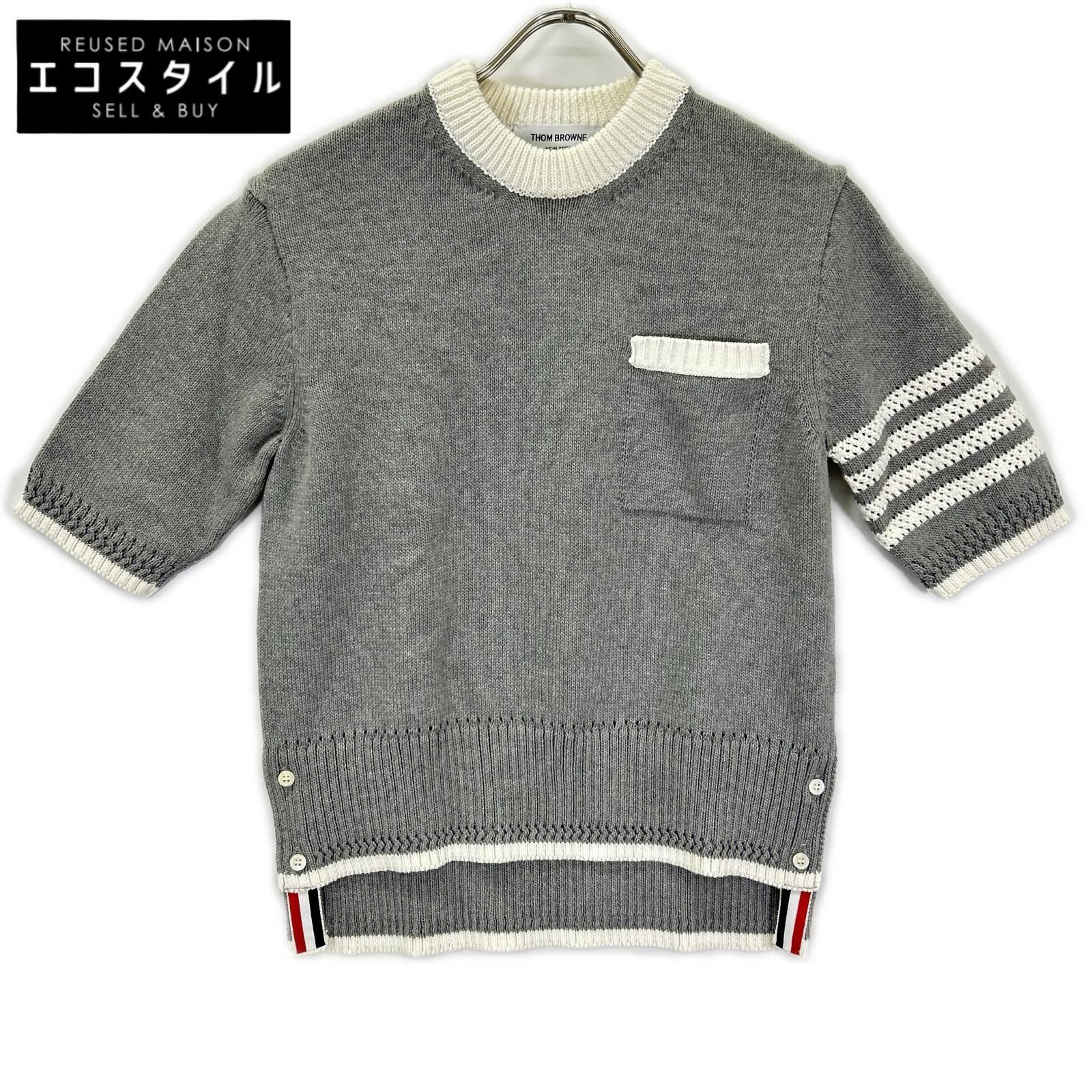 THOM BROWNE　トムブラウン　FKA372A-Y3017 グレー 4-Bar Short Sleeve Pullover/半袖プルオーバーニット　40