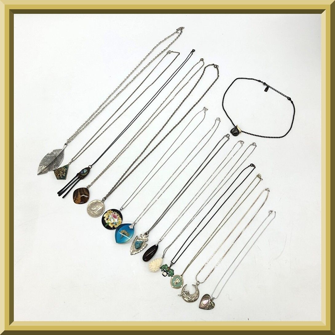 [Beautiful goods included] Women's accessories, necklaces, long necklaces, pendants, chokers, fashion accessories, ethnic style, accessories, natural stone, spiral work, cloisonne, wooden, 15 pieces, sold in bulk, B12