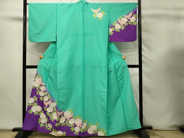 平和屋着物▽訪問着　単衣　花蝶文　暈し染め　金彩　洗える着物　DABH4205qp