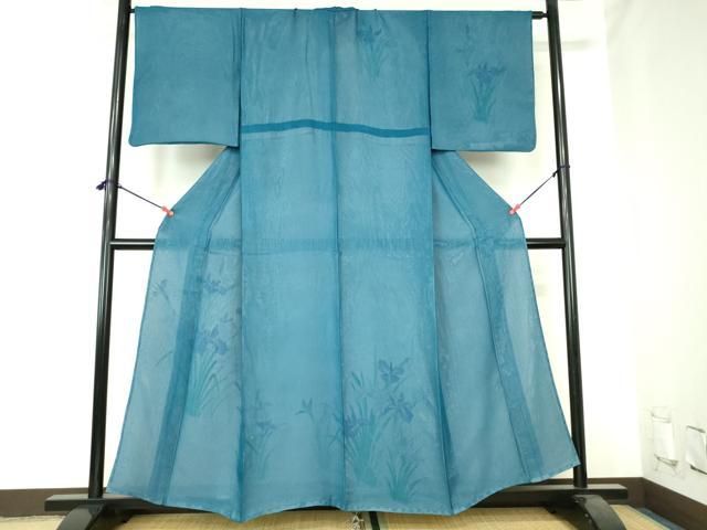 平和屋着物▽訪問着　無双　紗袷　紗×絽　杜若　カキツバタ　正絹　逸品　DABH0574op