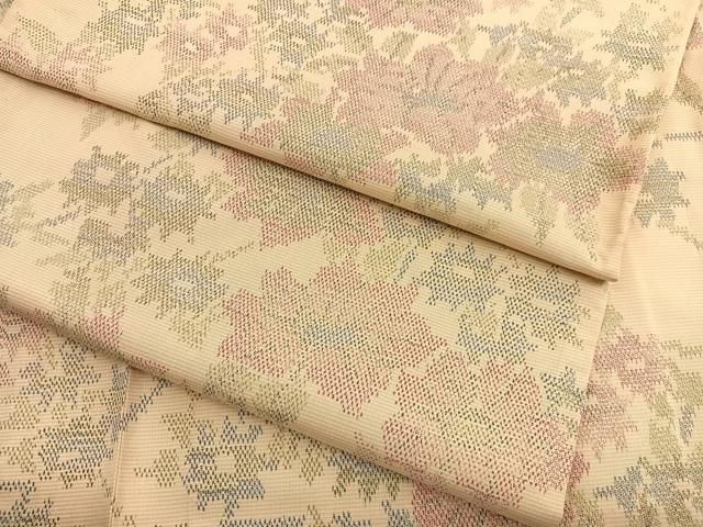 平和屋着物▽上質な紬　単衣　枝花文　正絹　逸品　BAAX2674hv 20,020円