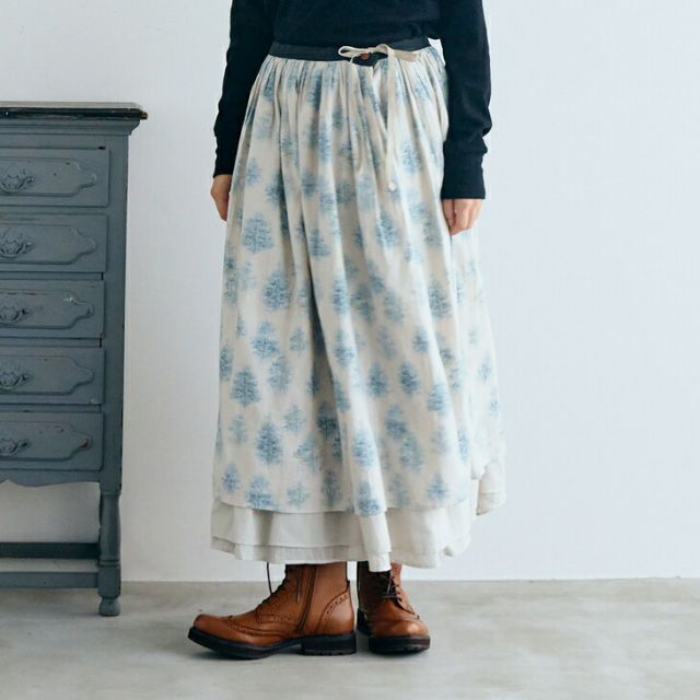 MAGALI | Mistlit コットンリネン・ギャザースカート (ブルーグリーン) | レディース ロングスカート ギャザースカート コットンリネン 綿麻 ウエストゴム ブルーグリーン ゆったり フレアスカート ナチュラル シンプル 日本製 27,225円