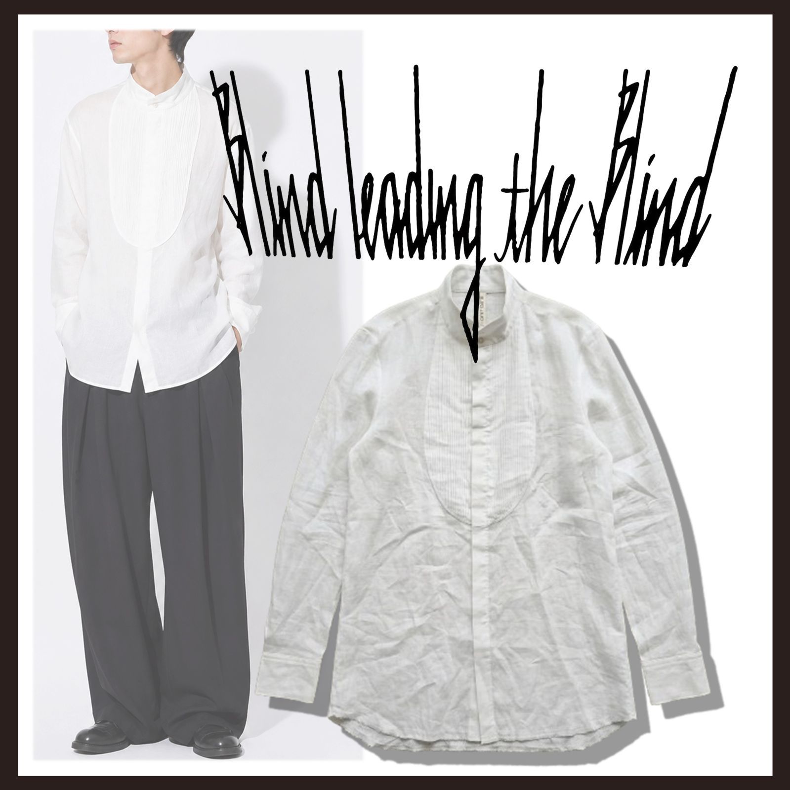 新品 未使用 ブラインド リーディング ザ ブラインド フロントタック ラミーシャツ ホワイト M【Blind leading the Blind】ピンタックデザインシャツ