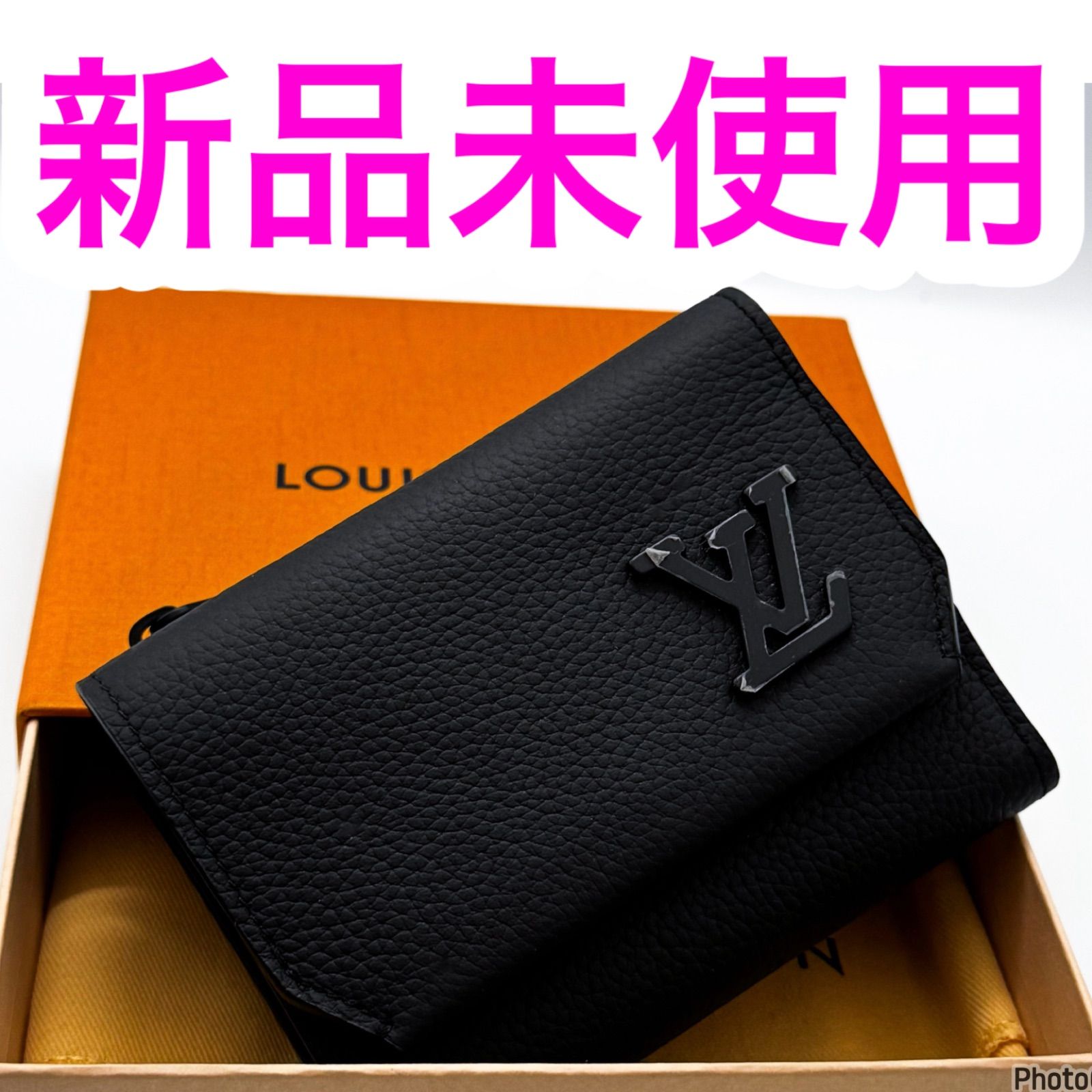 未使用　ルイヴィトン　ポルトフォイユ　パイロット　アエログラム　三つ折り　財布　ブラック　箱