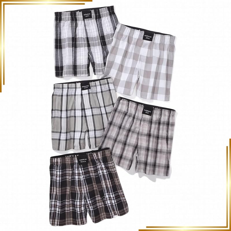 【新品】 [アメリカンイーグル] メンズ Men's トランクス 下着 5枚セット AEO Plaid Stretch Boxer Short 5-Pack (L, グレー系(チェック柄)) [並行輸入品]