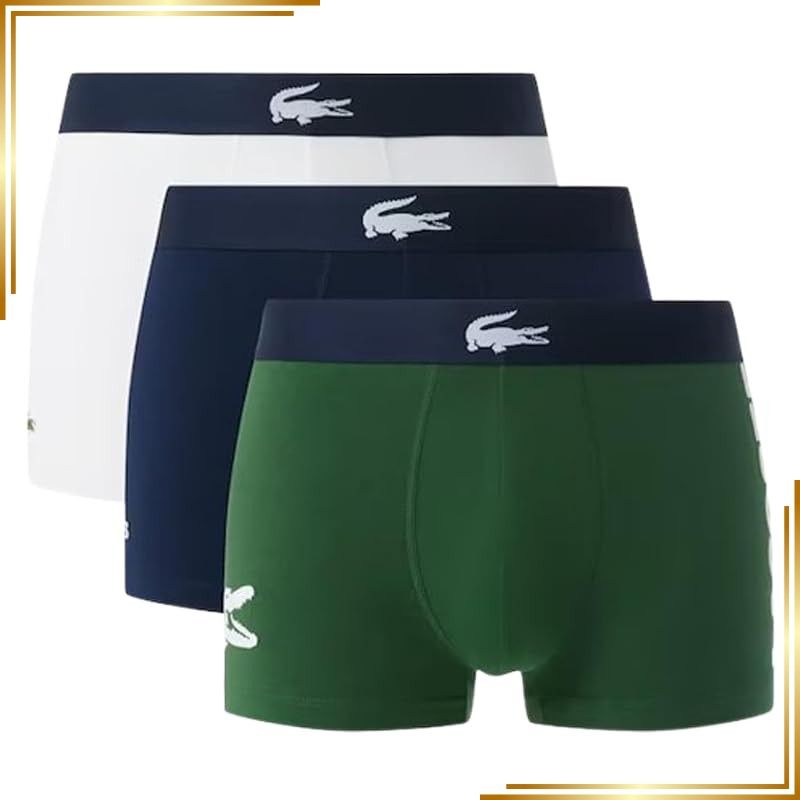 【新品】 [Lacoste] [ラコステ] ボクサーパンツ トランク ストレッチ 3枚セット パック 前閉じ メンズ 下着 男性用 5H1291 green/navy_blue/white(P52) M [並行輸入品]