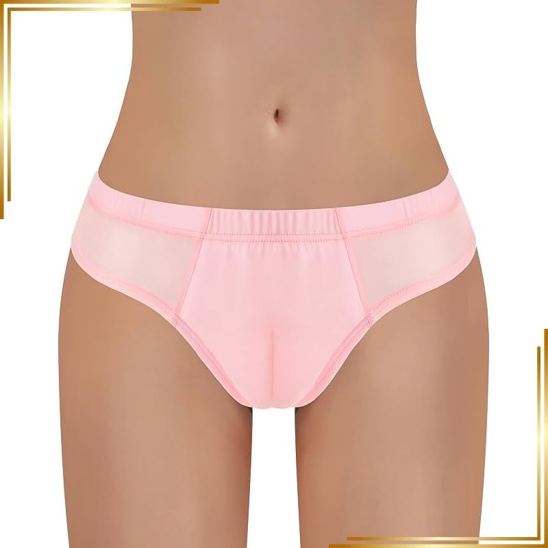 【新品】 [LittleForBig] メンズ シルキーTバックパンティー【無地】 キャメルつま先隠し ブラジリアン風チーキー タッキングガフパンティー メッシュ下着 通気性 ピンク XL 1