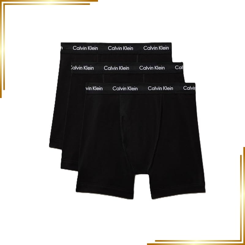【新品】 [カルバンクライン] ボクサーパンツ メンズ 3枚セット ロングボクサー 無地 ロゴ ロング丈 3枚組 セット 黒 白 CK 下着 男性 アンダーウェア COTTON STRETCH (NB2616) M：ブラックセット