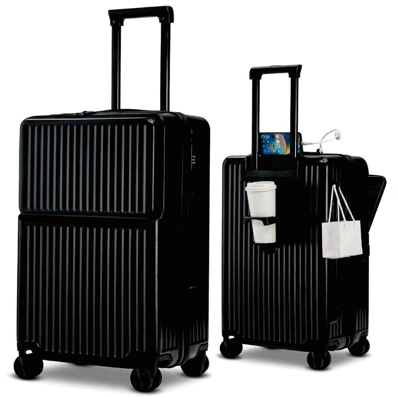 【新品】 [RTmoni] フロントオープン スーツケース Mサイズ 65L 預け入れ 大容量 耐衝撃 軽量 キャリーケース ブラック