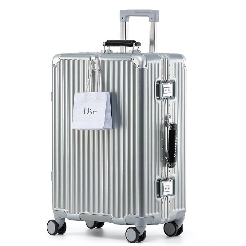 【新品】 [Yuweijie] 新感覚！モダン！スーツケース キャリーケース 機内持ち込み 大型 軽量アルミフレーム式 キャリーバッグ 静音 ダブルキャスター TSAロック レトロ おしゃれなハンドル 疲れない設計 入学 海外旅行出張 XXL シルバー 13泊