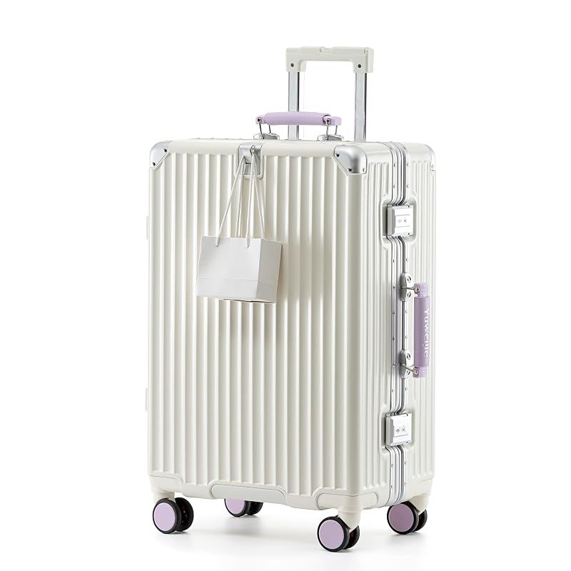 【新品】 [Yuweijie] 新色！新感覚！モダン！スーツケース キャリーケース 機内持ち込み 大型 軽量アルミフレーム式 キャリーバッグ 静音 ダブルキャスター TSAロック レトロ おしゃれなハンドル 疲れない設計 入学 海外旅行出張 XLサイズ ホワイ
