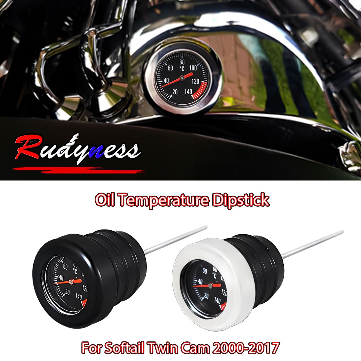 RUDYNESS ハーレー ソフテイル ツインカム ヘリテージクラシック スリム ファットボーイ 2000〜2017対応 オイル温度ディップスティック ブラック クローム