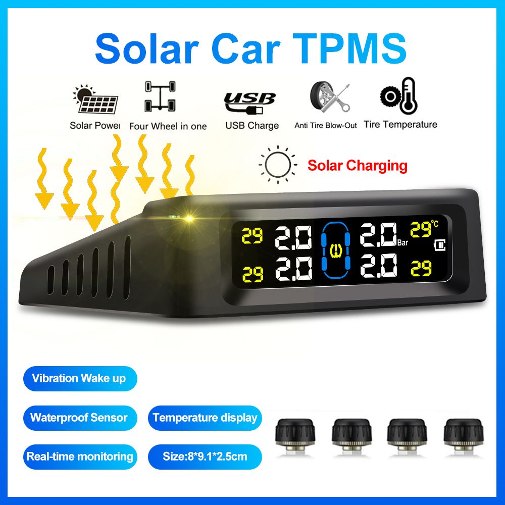 kebidumei ソーラー充電式 TPMS タイヤ空気圧モニター 温度警告 デジタル表示