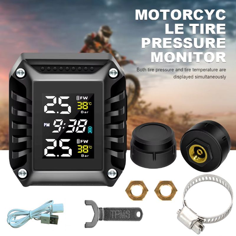 kebedemm バイク用TPMS タイヤ空気圧モニター 外部センサー2個 リアルタイム監視 時間表示